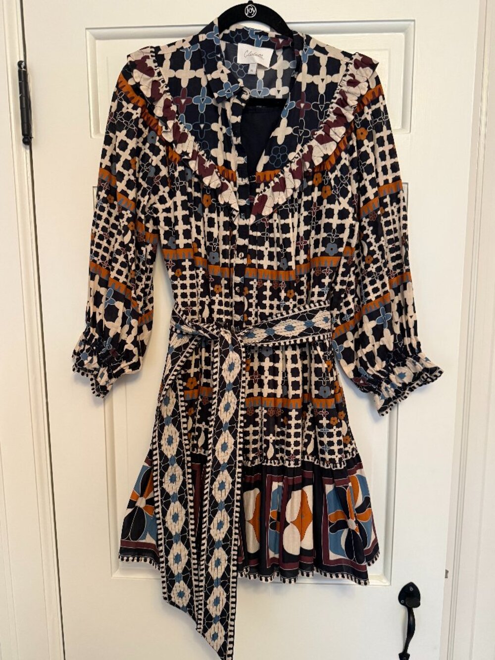 Cleobella Navy & Cream Medallion Print Ruffle Shirtdress